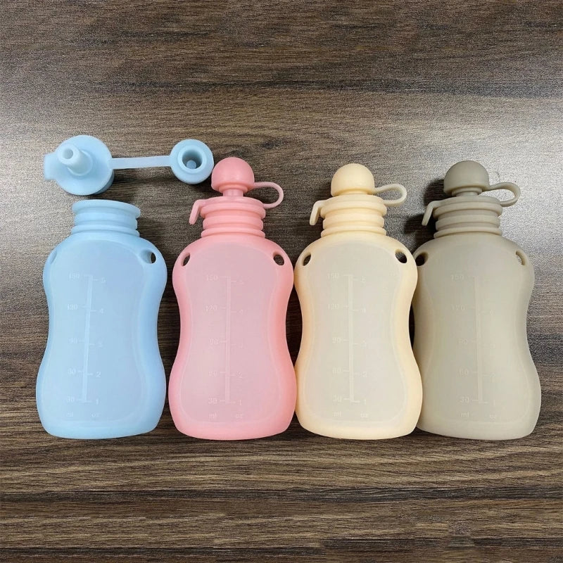 Portable BPA free silicone baby feeder pouch, ideal for milk and purees