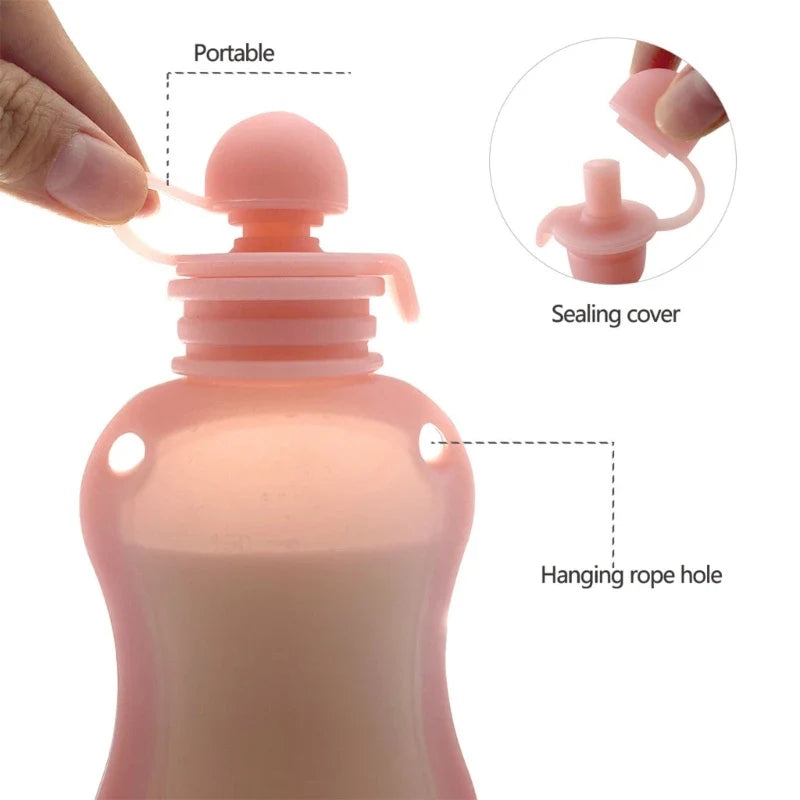 Silicone baby food pouch for convenient milk storage and on-the-go feeding