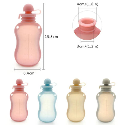 Ergonomic silicone baby milk storage bag, designed for easy handling and cleaning