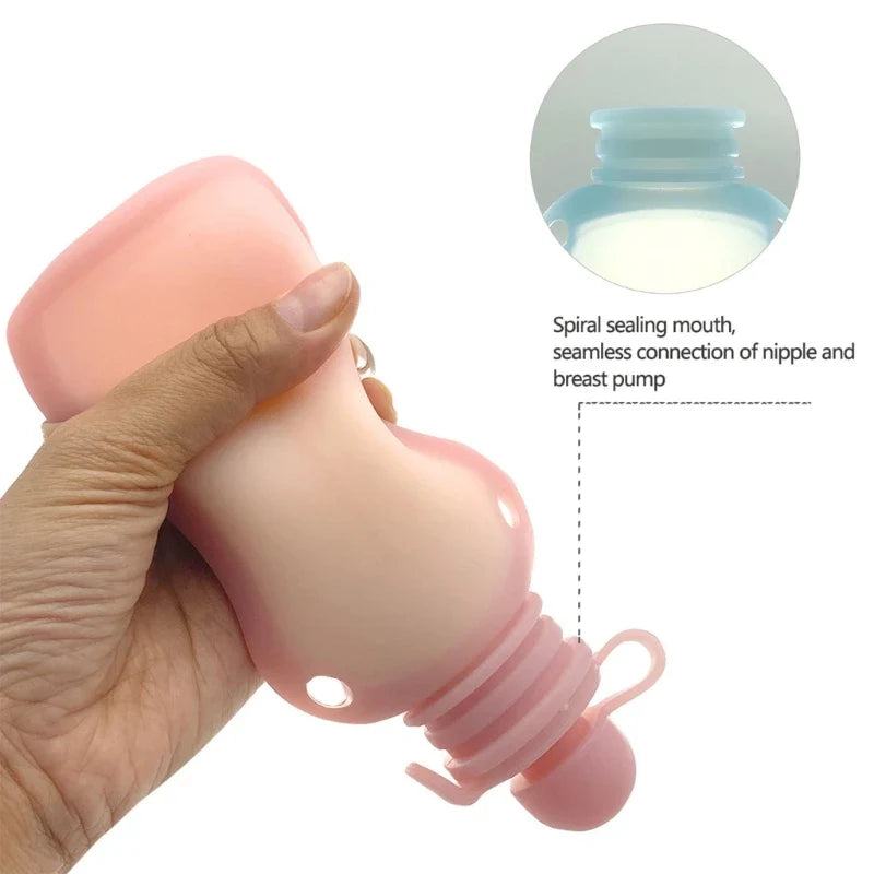 BPA free silicone baby food pouch with measurement markings for precise feeding
