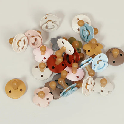 Scandinavian design baby pacifier set, natural rubber, mint green and beige, infant soother