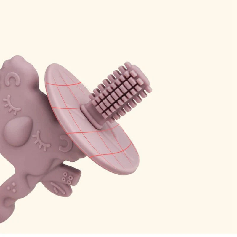 Flexible BPA-free silicone teether and infant toothbrush for daily oral health