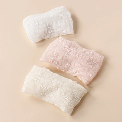 Newborn baby turban headband with double bow and breathable mesh, suitable for unisex infants.
