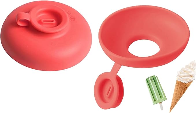Child holding an ice cream cone in a red silicone holder, demonstrating its secure grip and anti-drip feature