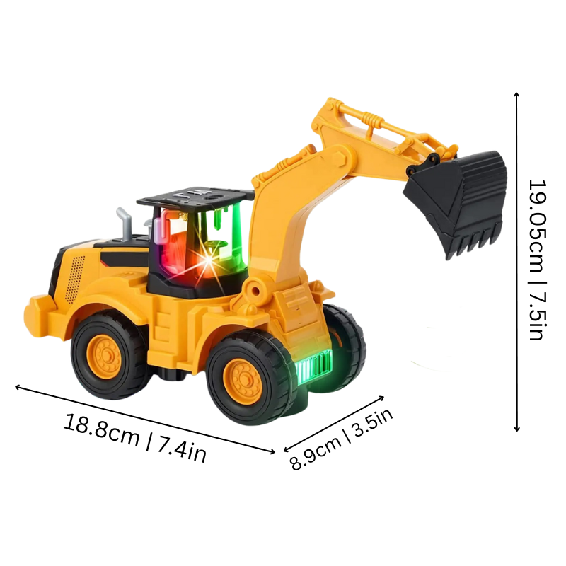Toddler construction toy: musical excavator with lights, auto-navigation, engaging for boys and girls.