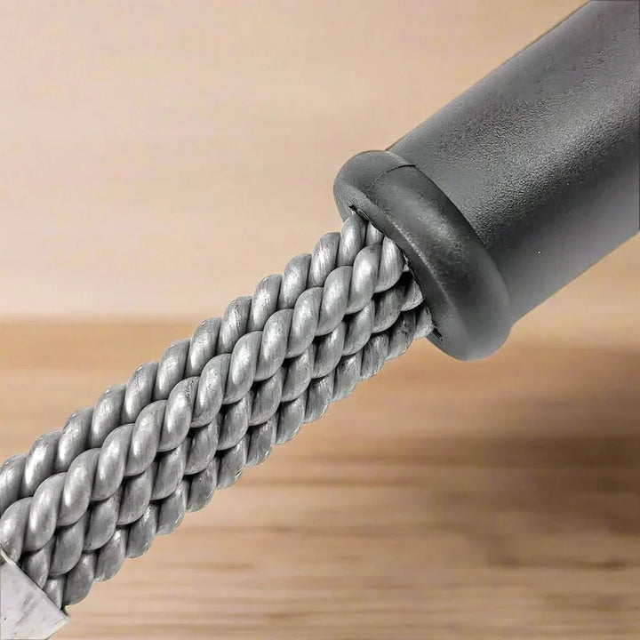 Ergonomic bristle-free grill cleaner. Stainless steel design ensures safe, scratch-free grill maintenance.
