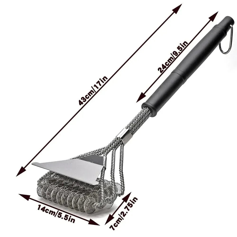 Premium stainless steel grill brush, bristle-free design for superior, safe cleaning of outdoor grills.