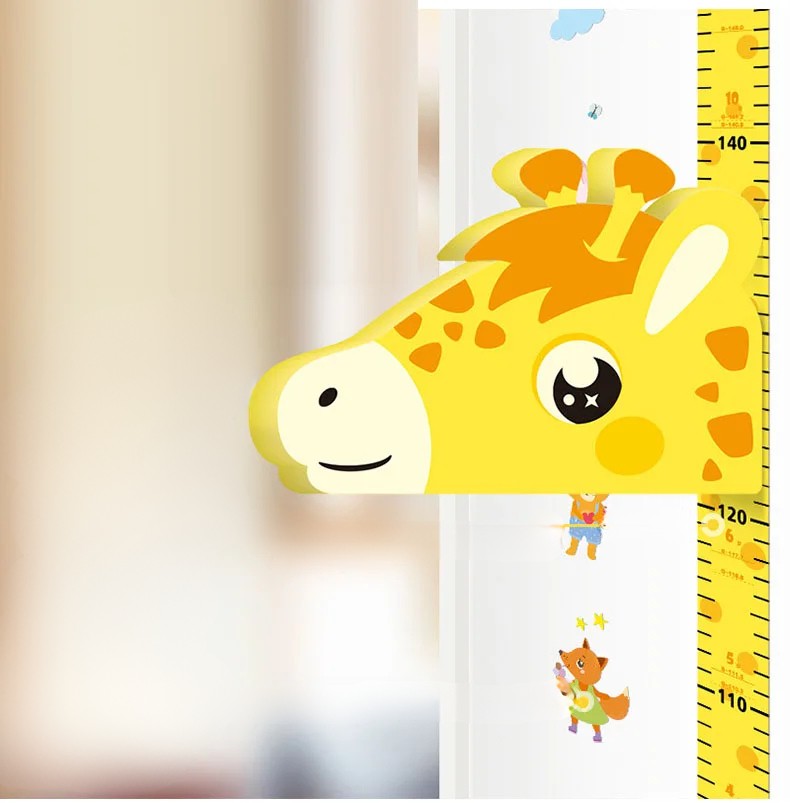 Cartoon animal height chart wall sticker for kids rooms, removable growth ruler decal.