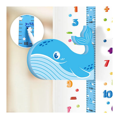 Children's educational height chart wall sticker with colorful cartoon animals, nursery decor.
