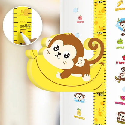 Nursery decor height chart wall sticker with cute cartoon animals, easily removable decal.