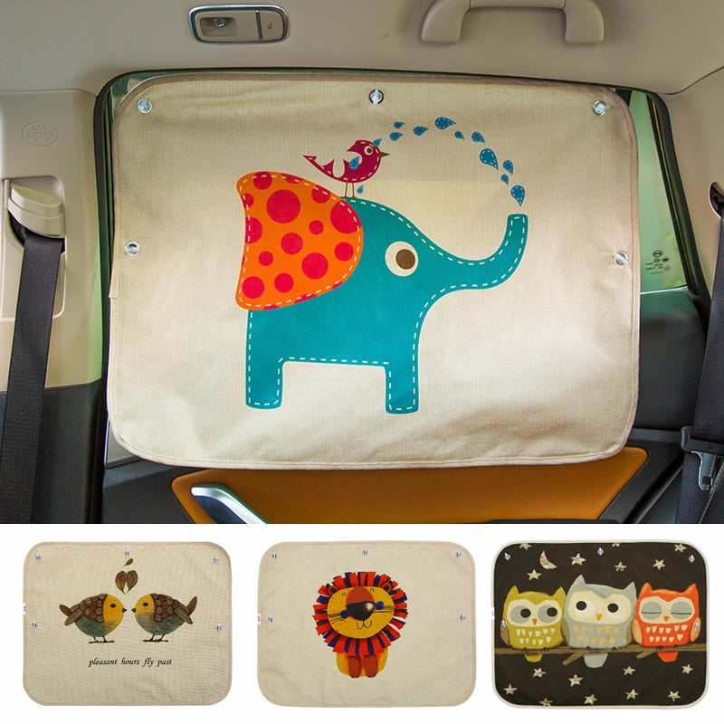 Cartoon car sun shade curtain for kids, UV protection for baby transport on vehicle window