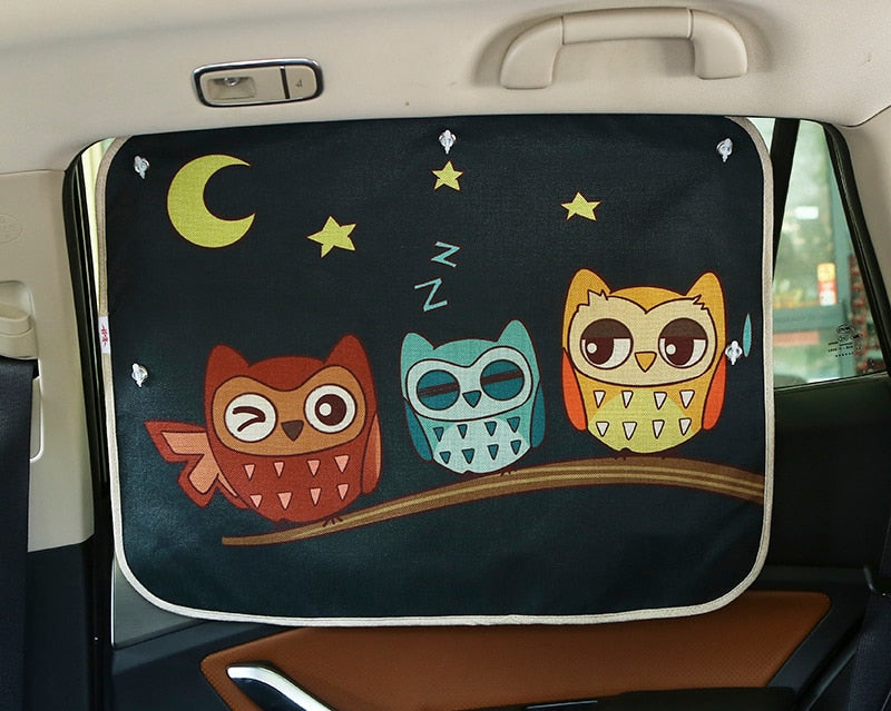 Auto accessory for kids: cartoon sun shade for car window, provides UV shield