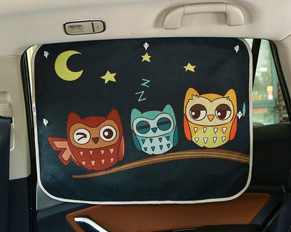 Auto accessory for kids: cartoon sun shade for car window, provides UV shield