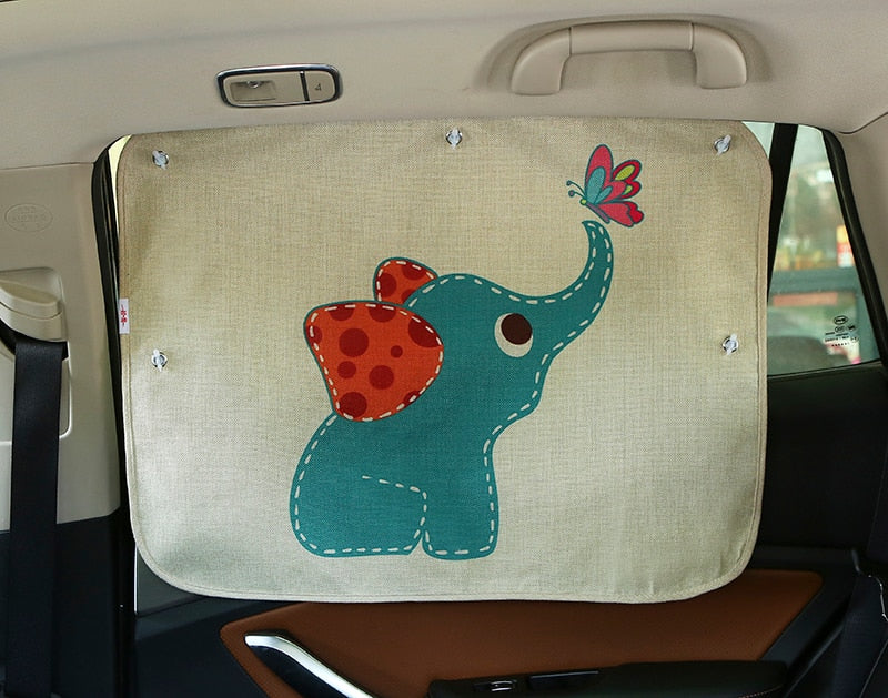 Baby transport car sun shade, colorful cartoon design for back seat window