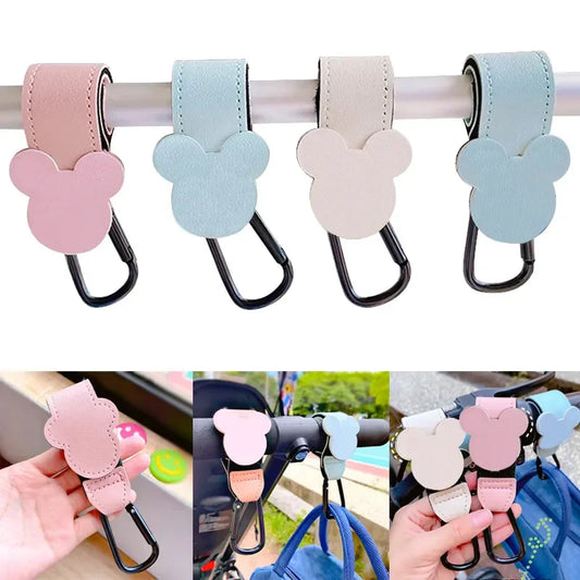 Cartoon PU leather stroller hook organizer, 'Mom essential' for hanging diaper bags & accessories