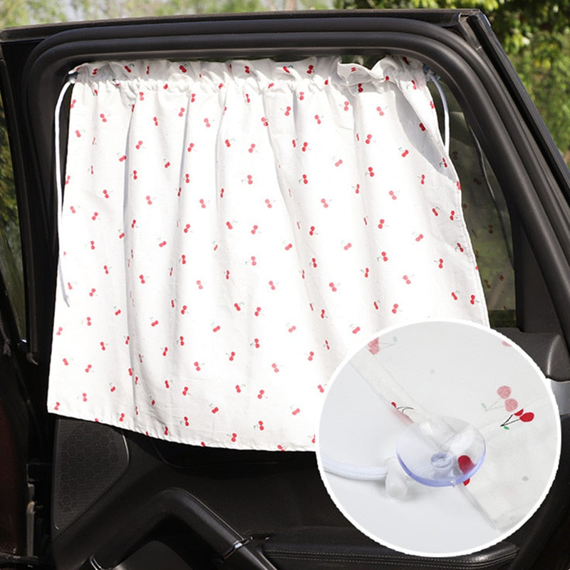 Car window cover with cute cartoon print, universal fit, offers excellent UV protection for kids