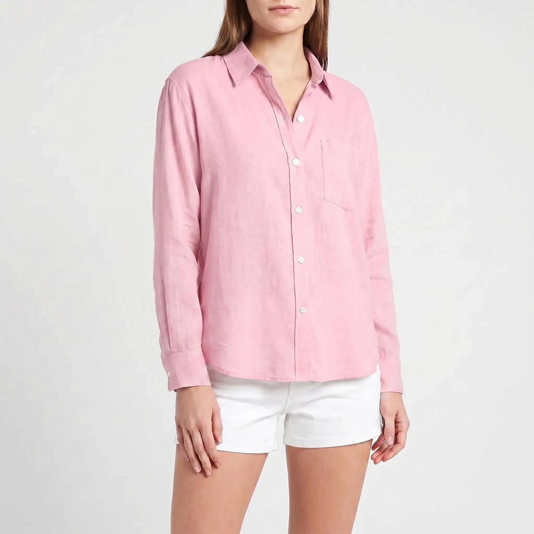 Comfortable women's long-sleeved button-up blouse, a versatile casual top for everyday fashion.