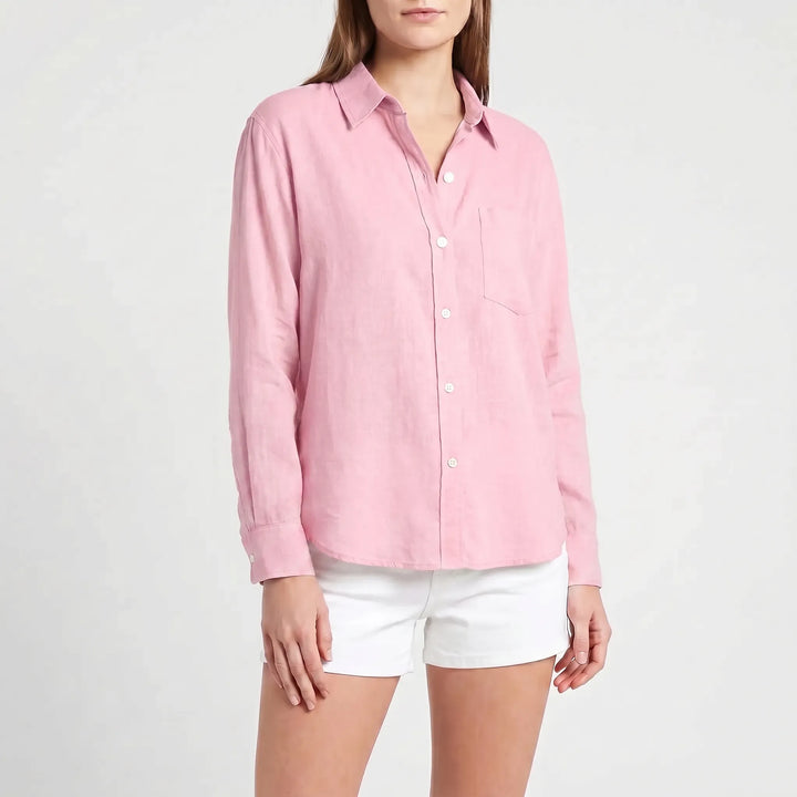 Comfortable women's long-sleeved button-up blouse, a versatile casual top for everyday fashion.