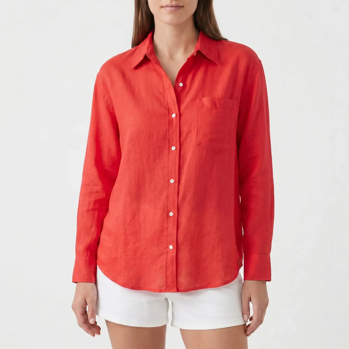 Women's casual long-sleeved button-up shirt, a versatile top for workwear and daily fashion.