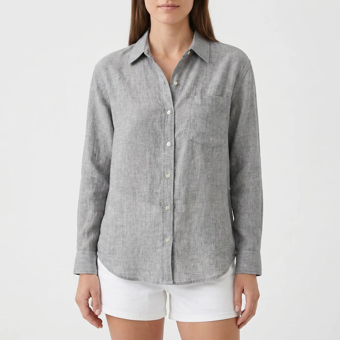 Women's long-sleeved button-up blouse, a casual collared top for workwear and daily outfits.