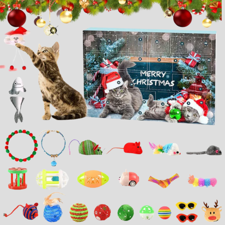 Cat Toy Advent Calendar: 24-day interactive holiday countdown for cats. Feline fun & daily surprises.
