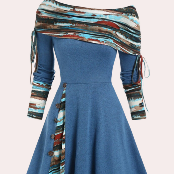 Elegant women's A-line dress with a unique accent print. Versatile style for any occasion, from day to evening.