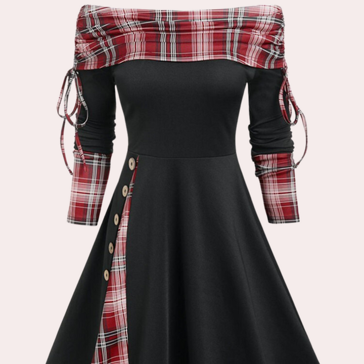 Women's elegant A-line dress with a beautiful accent print. Ideal for sophisticated style and everyday comfort.