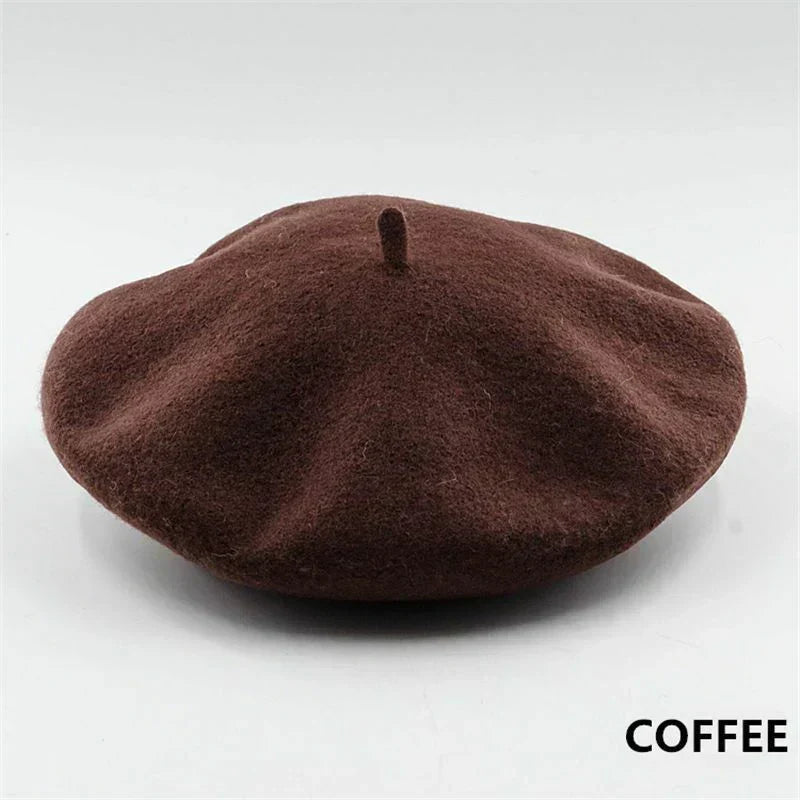 Elegant white women's beret hat, a timeless classic style warm winter accessory.