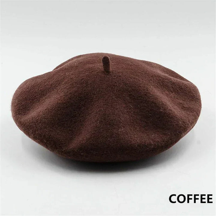 Elegant white women's beret hat, a timeless classic style warm winter accessory.