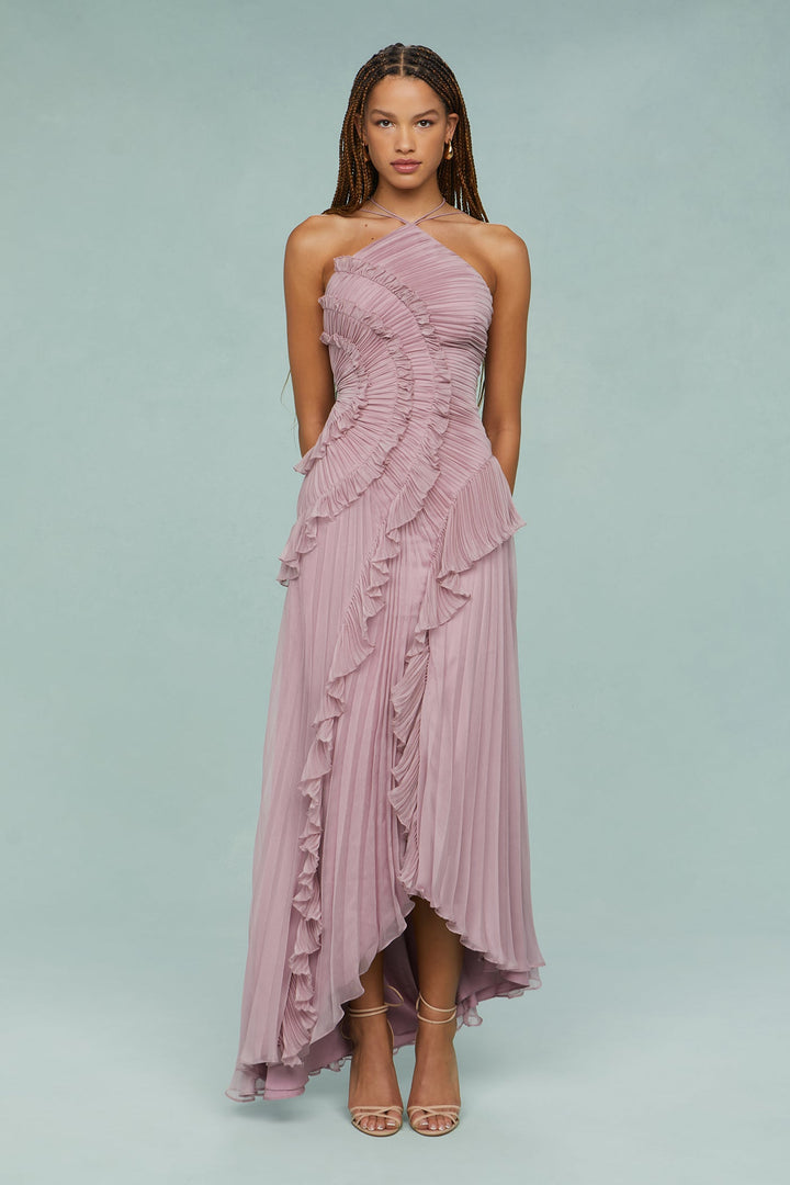 Versatile chic ruffle halter maxi dress for women. Elegant choice for wedding guests, formal parties, and special events.
