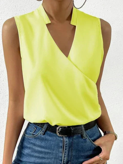Elegant women's V-neck sleeveless wrap top, featuring a chic relaxed fit for all-day comfort.
