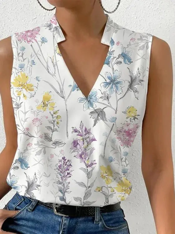 Chic women's sleeveless V-neck wrap top, perfect for a polished everyday or summer look.