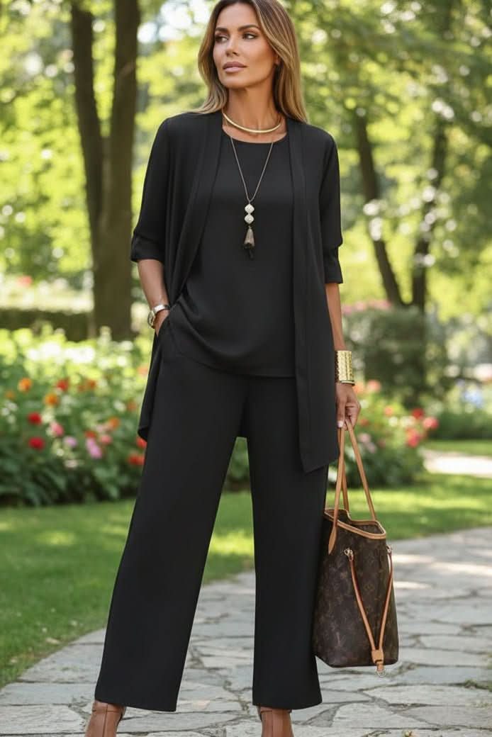 Versatile women's 3-piece summer set: stylish top, flowy pants, and a light coverup, great for casual outfits.