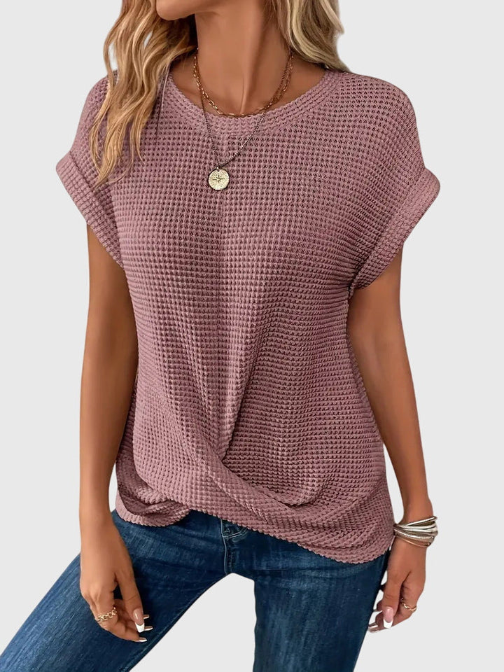 Versatile women's long sleeve crew neck blouse, offering comfortable style for casual outings or office fashion.