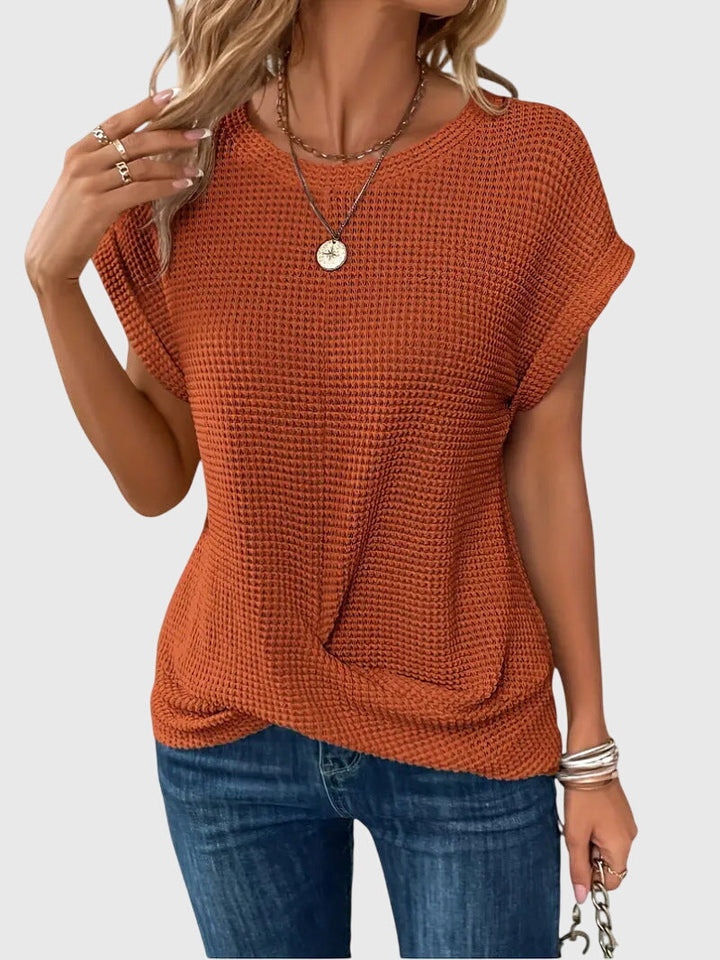 Elegant women's crew neck blouse, a chic long sleeve top ideal for professional workwear or stylish events.