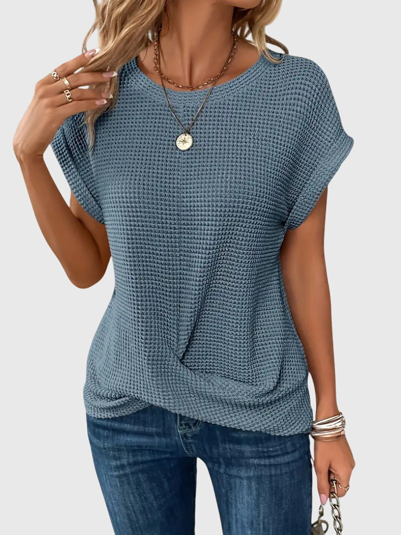 Comfortable women's long sleeve crew neck blouse, a chic and versatile top for everyday casual style.