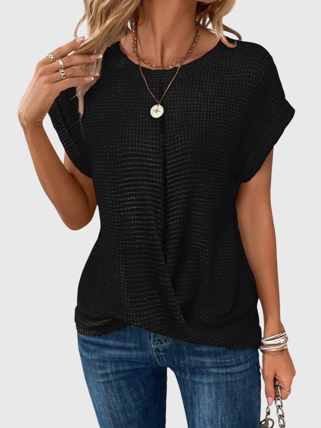 Chic and comfortable women's crew neck blouse, a versatile long sleeve top perfect for casual, everyday, or workwear.