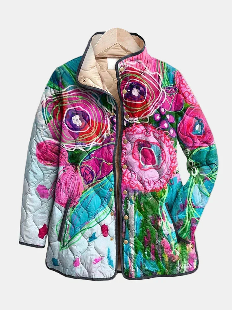 Chic women's floral print lightweight jacket in multicolor, versatile for elegant spring & fall fashion.