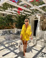 Stylish high waist mini dress with a V-neck, a short and flattering cut for women's casual wear.