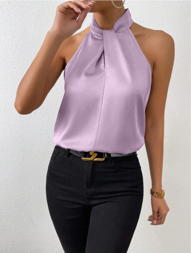 Modern women's knot neck halter top, elegant and perfect for evening or casual fashion.