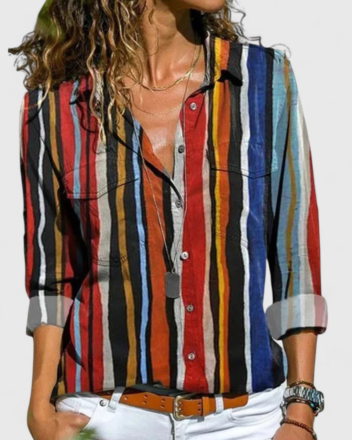 Chic women's long sleeve blouse for versatile everyday style. Elegant and comfortable casual top.