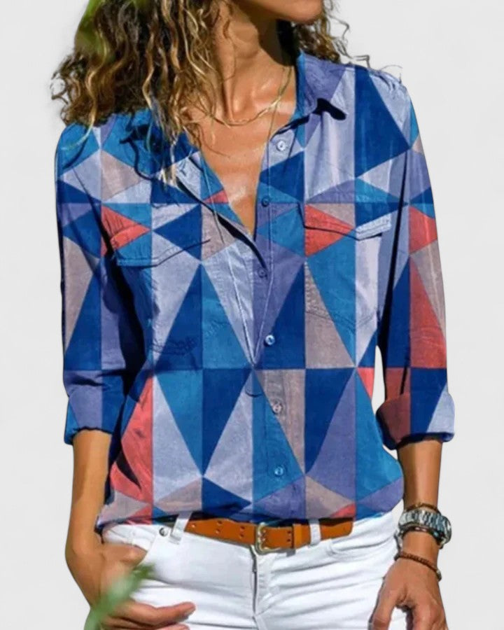 Women's long sleeve blouse with an effortless chic style. Versatile and elegant top for casual or dressed-up wear.