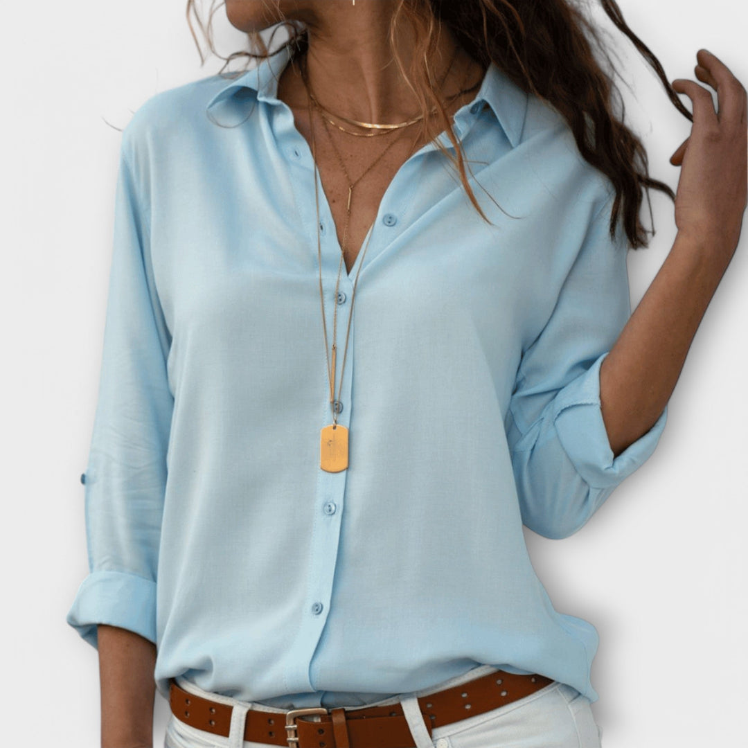 Womens long sleeve elegant blouse. Chic top for office workwear, evening events, or stylish casual outfits.