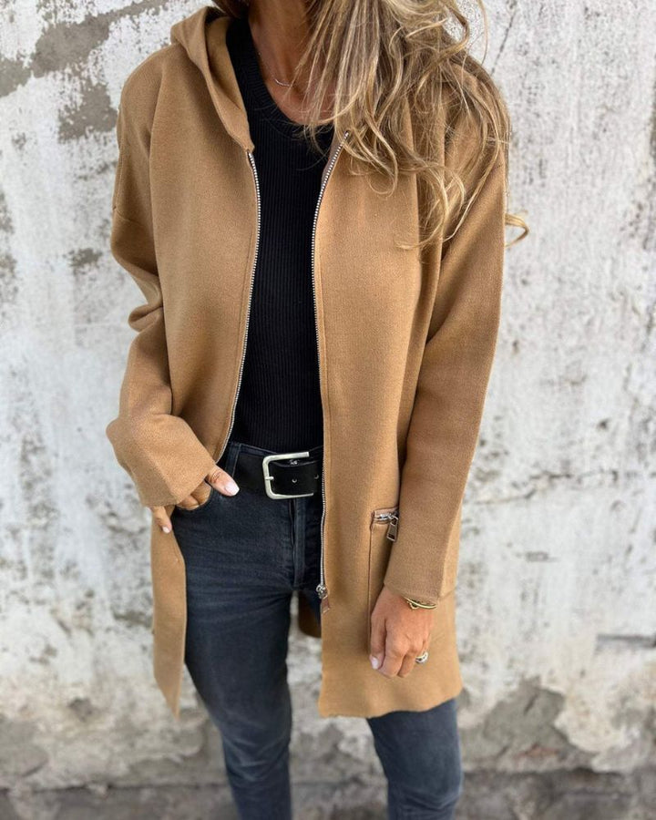 Soft women's long sleeve zipper cardigan. Effortless cozy top, ideal as a versatile layer for fall outfits.
