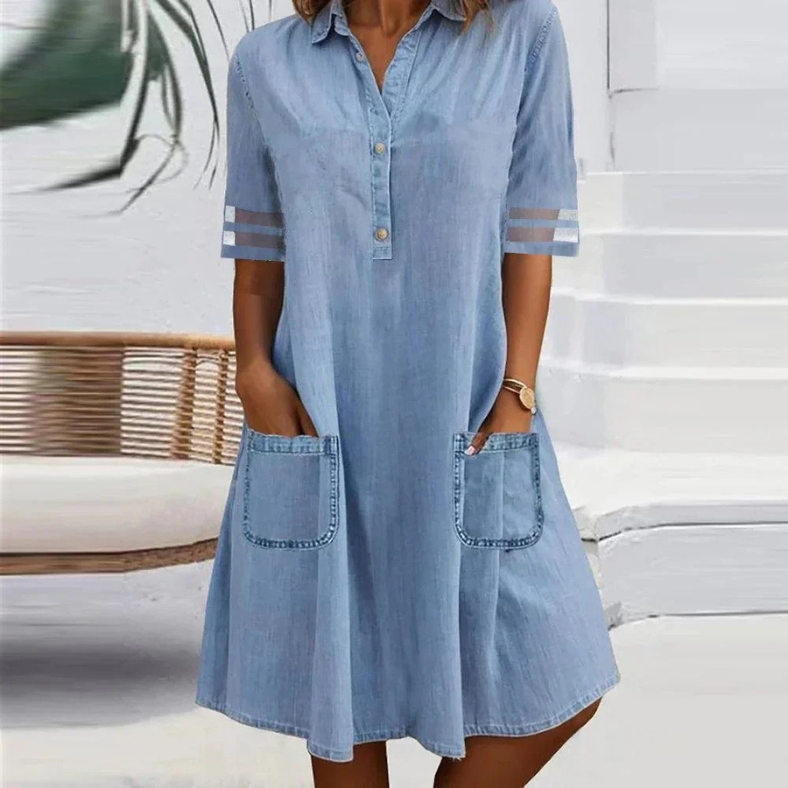 Chic Women's mini dress with pockets for everyday style. Perfect for summer, this comfortable casual short dress is versatile.