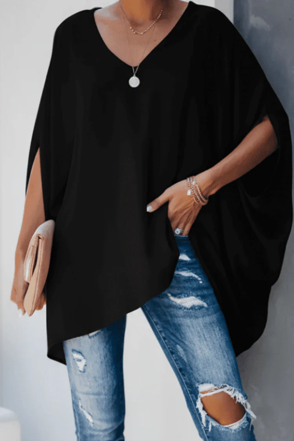 Lightweight black women's pleated v-neck blouse for comfortable spring and chic office fashion.