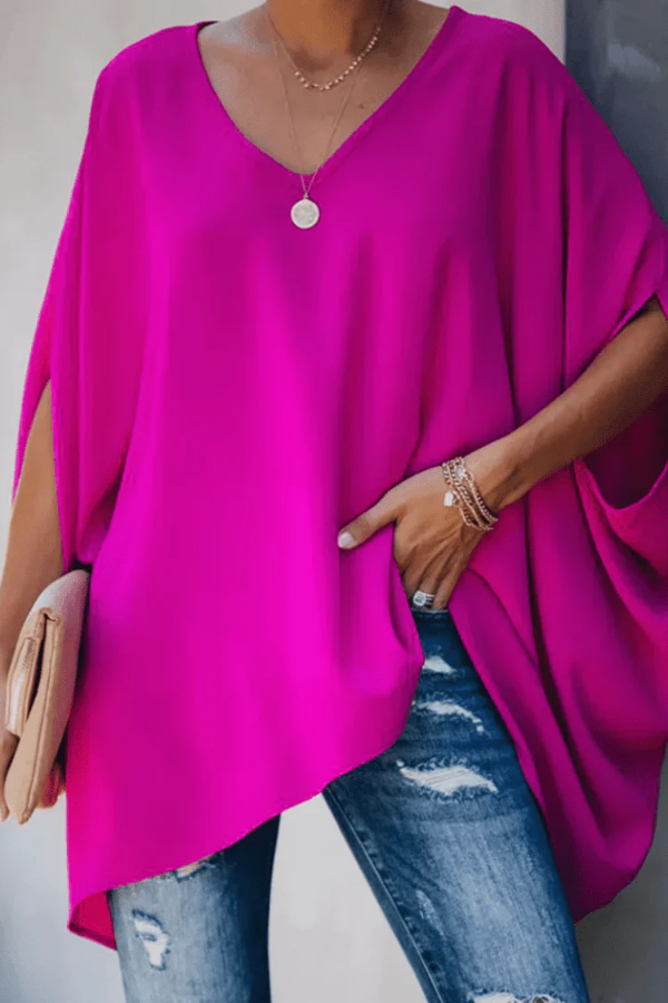 Rainbow women's pleated blouse with v-neck, lightweight and comfortable for effortless spring style.