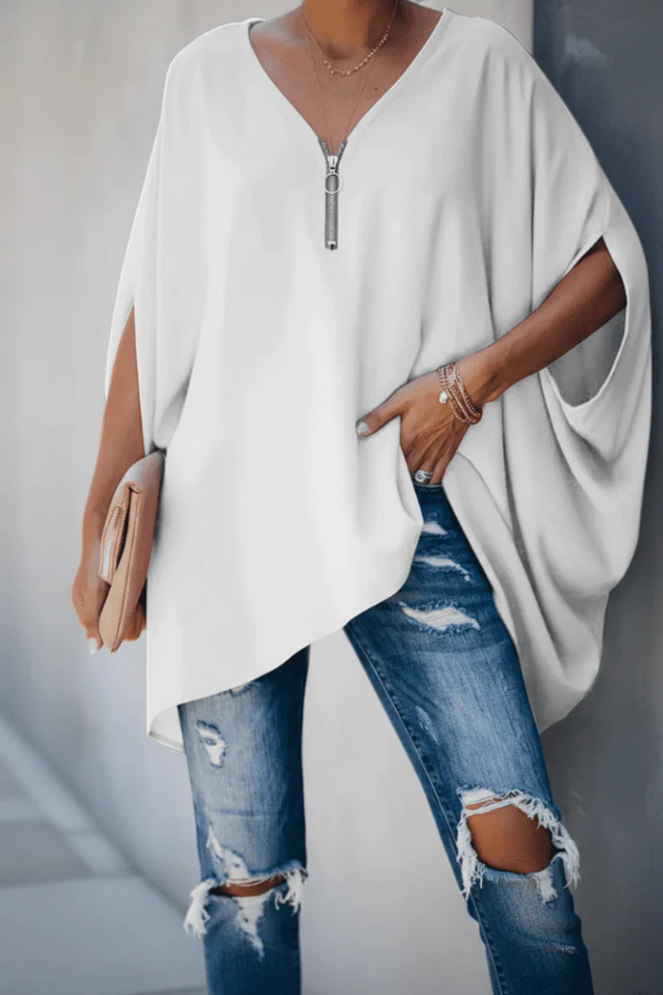 Comfortable women's pleated v-neck blouse. Lightweight spring top, versatile for casual & office wear.