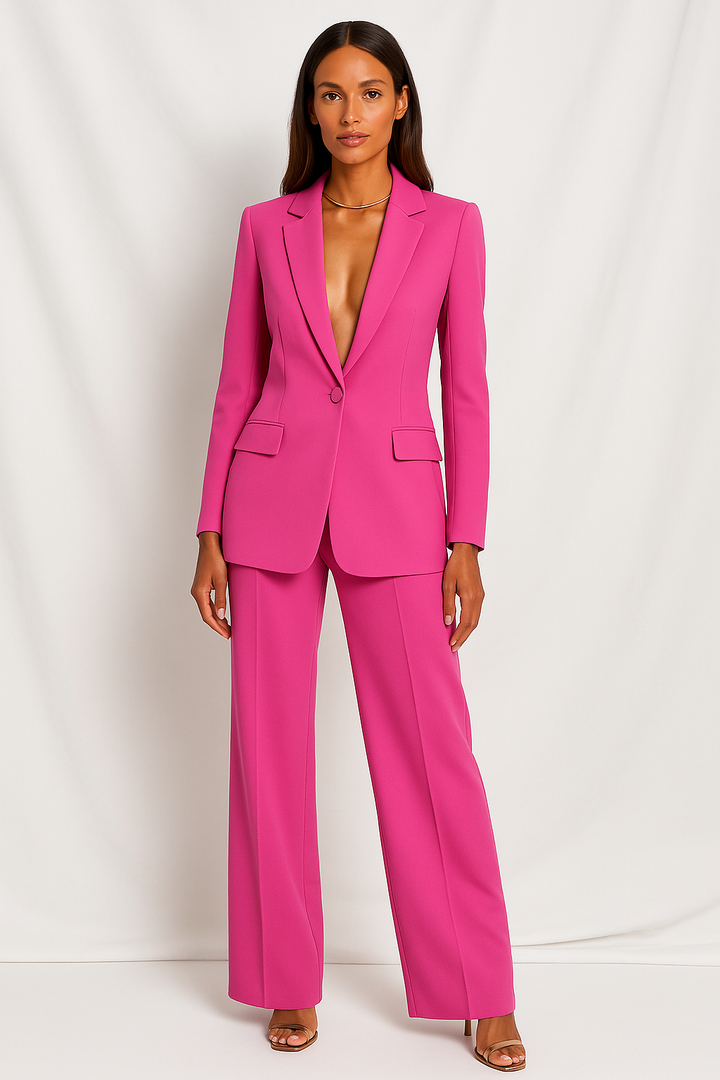 Professional women's trouser suit set, a versatile blazer and pant combo for formal and office wear.
