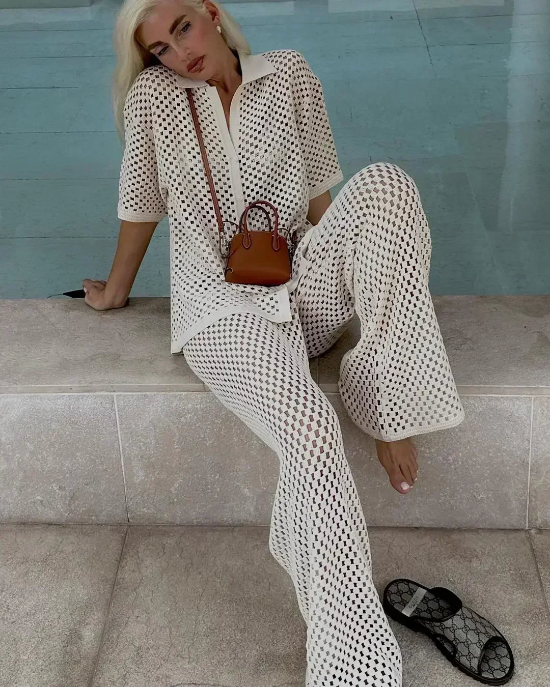 Stylish women's two-piece set, perfect for summer vacation, beachwear, or a chic casual outing.